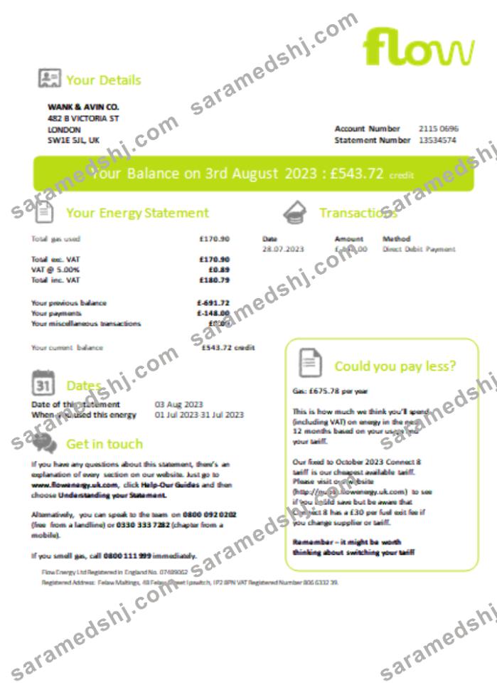 Flow Energy utility business bill,  SCR